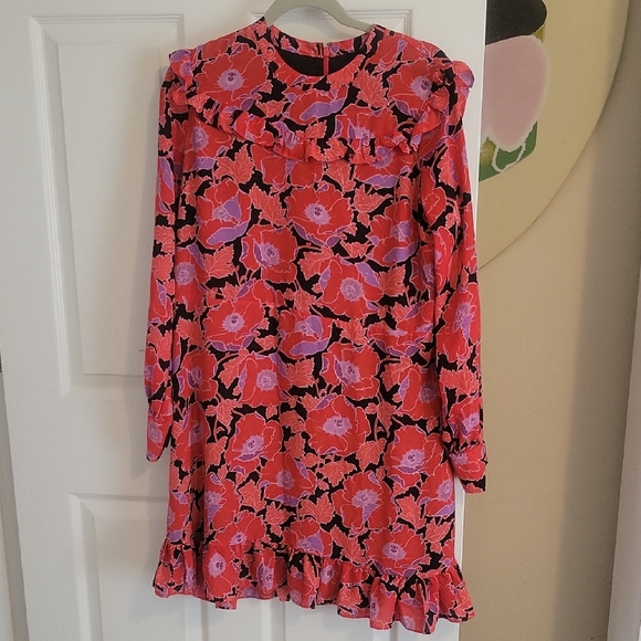 Who What Wear Dresses & Skirts - who what wear Vibrant Red and Purple Floral ruffle lined zip up back Dress szLg